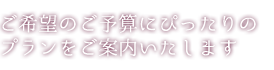 ご希望のご予算にぴったりのプランをご案内いたします